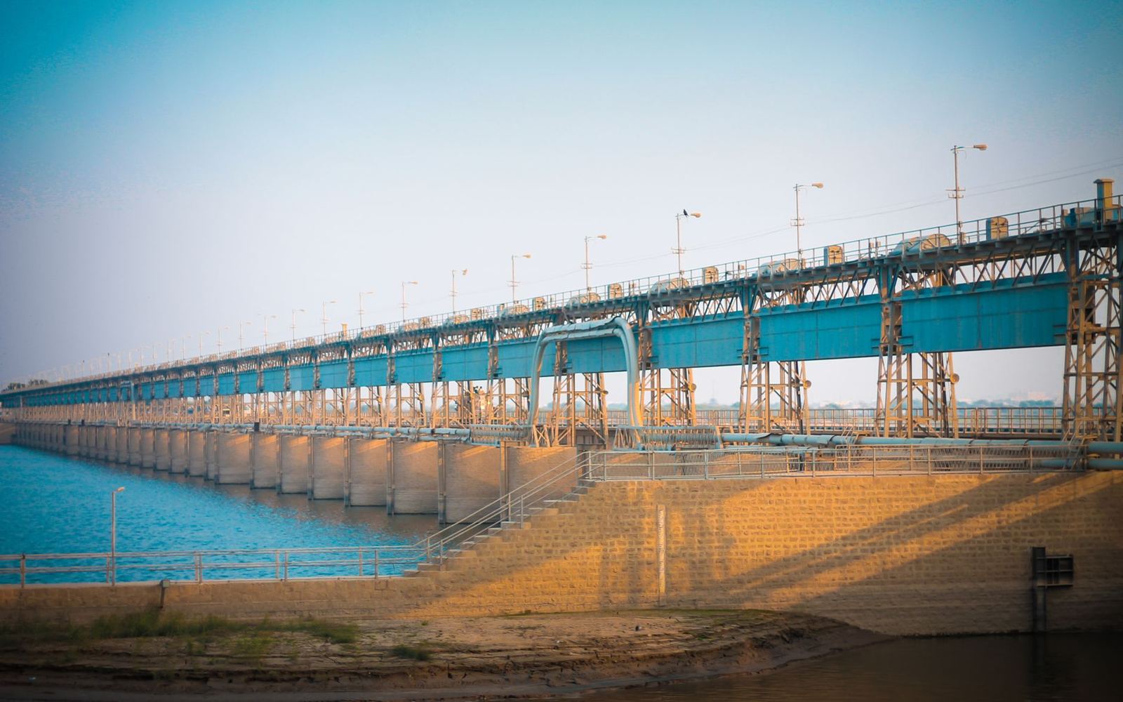 Prakasam Barrage across the Krishna River at Vijayawada