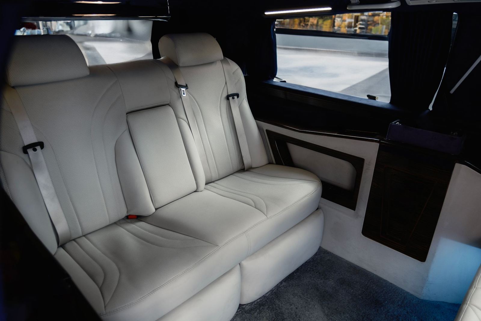 The cabin of a luxury passenger van