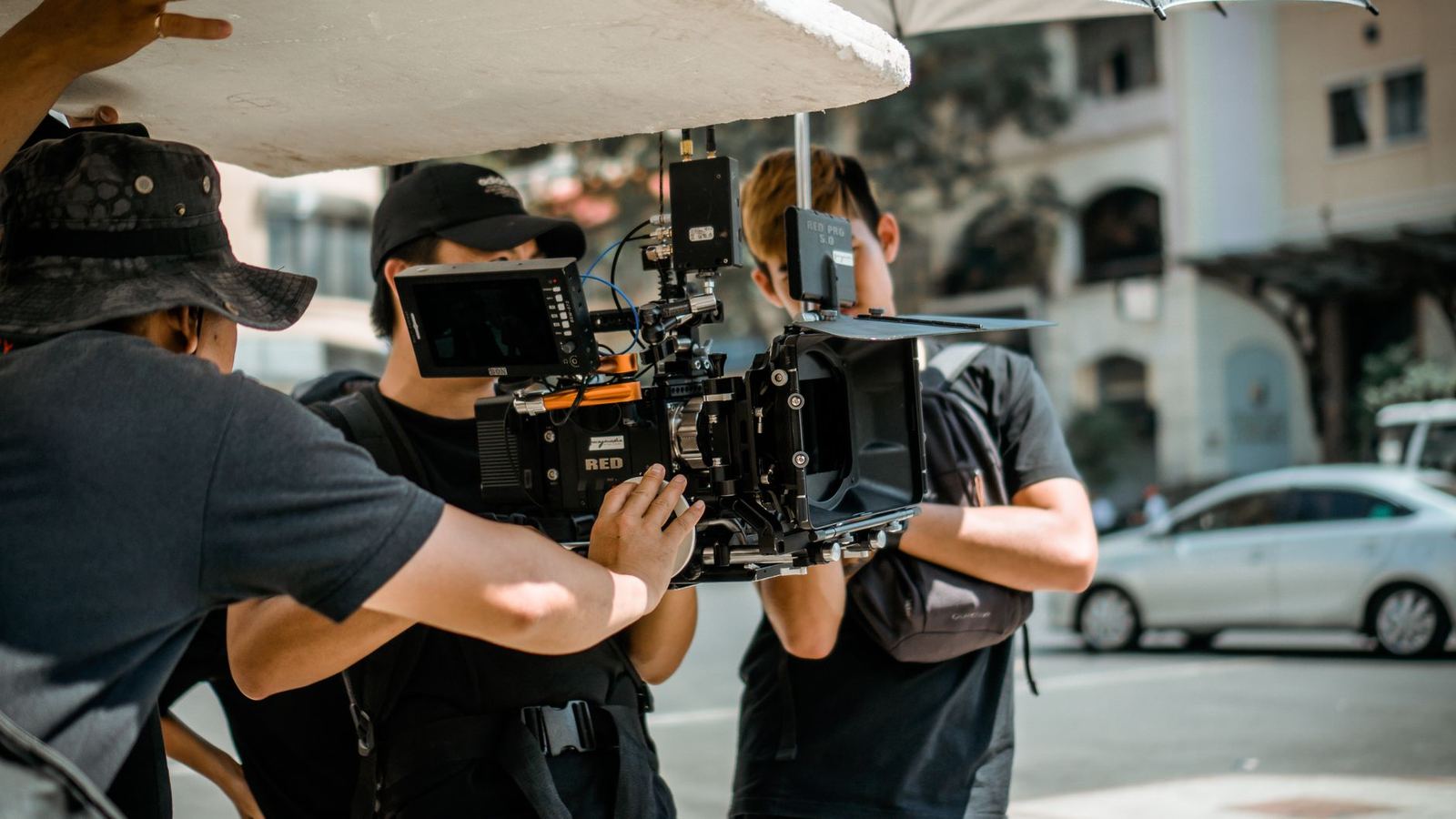 Camera crew on a film set
